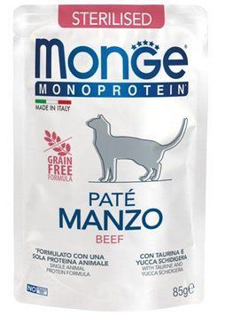 Влажный корм для стерилизованных котов с особыми потребностями Monge Cat MONOPROTEIN Sterilised 100% говядина 70013741 фото