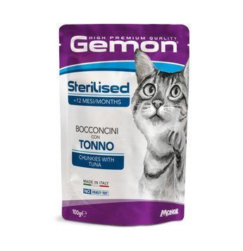 Влажный корм для стерилизованных взрослых котов GEMON Cat Wet Sterilised кусочки с тунцом и рибкой дори 70300902 фото