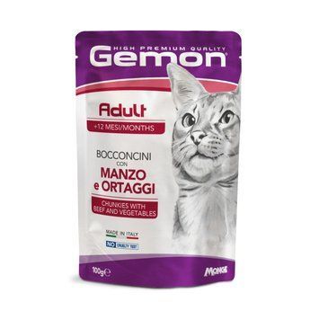 Влажный корм для котов GEMON Cat Adult кусочки с говядиной и овощами 70300919 фото