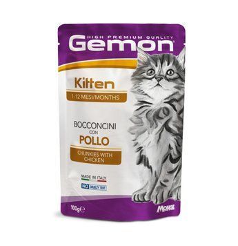 Влажный корм для котят GEMON Cat Kitten кусочки с курицей 70300896 фото