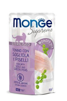 Влажный для стерилизованных котов MONGE CAT Sterilised тунец с камбалой и зеленым горошком 70006781 фото